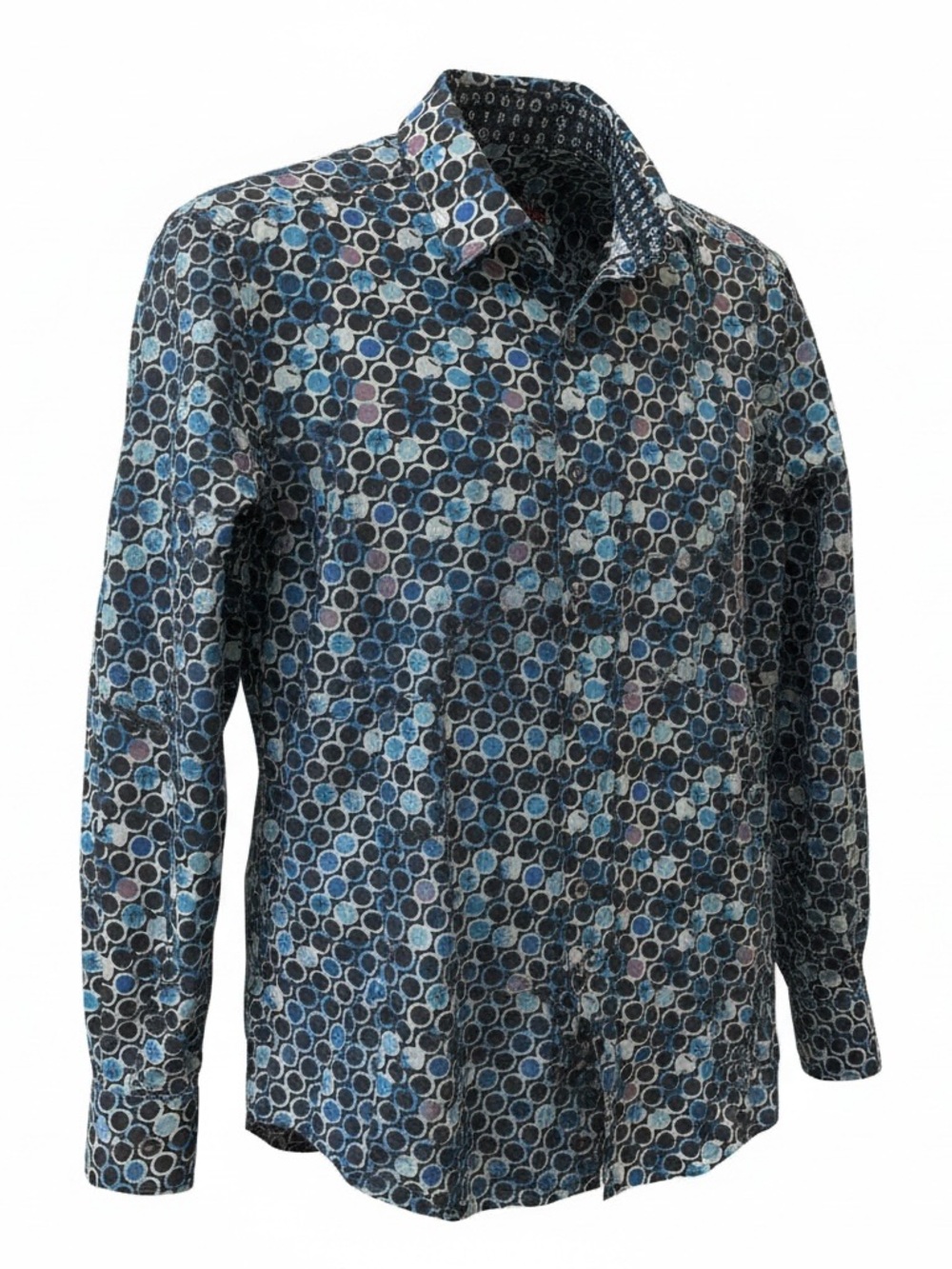ROBERT GRAHAM shirt XLG men's contrast cuffs circle design woven casual